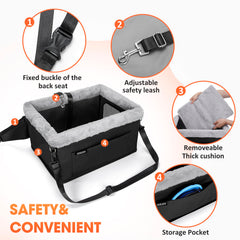 JoeJoy Deluxe Dog Booster Seat storage pocket open for toys and treats