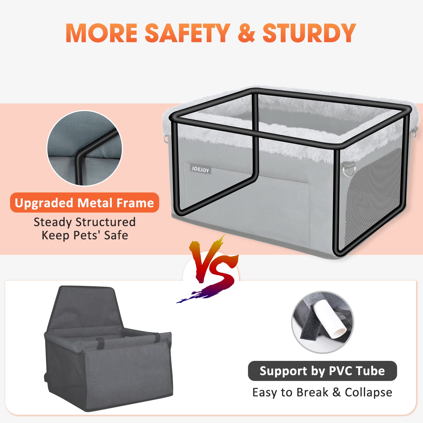 JOEJOY Deluxe booster seat top view shows elevated vantage for your dog on road trips.