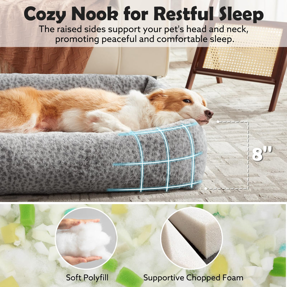 JOEJOY dog bed medium side nook shows raised edge for head support.