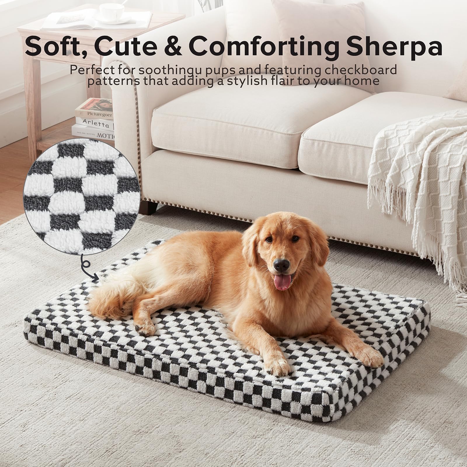 Joejoy dog bed plush top showcases Sherpa texture for cozy, comforting rest.
