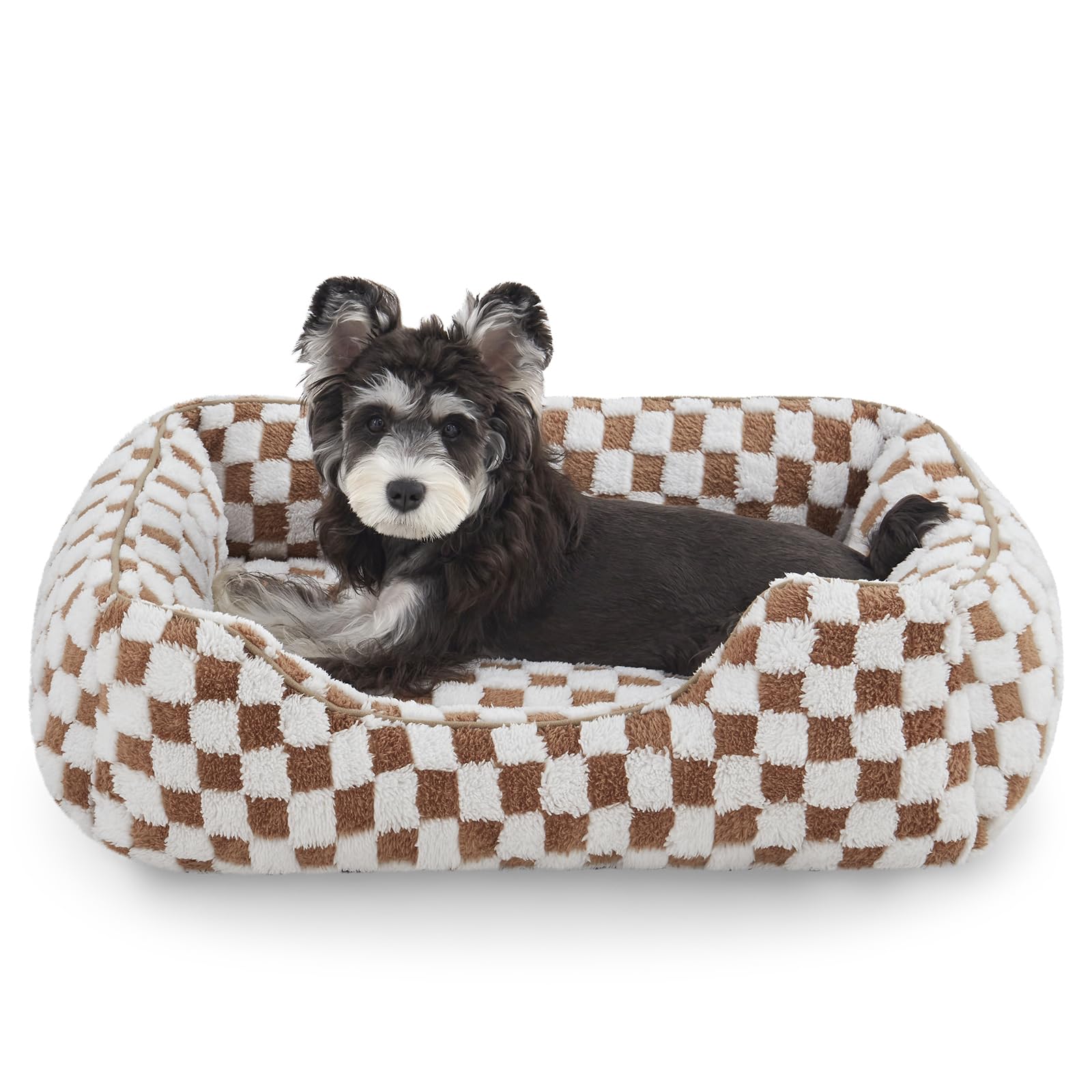 JOEJOY small-dog bed in brown rectangle with cozy plush nap space.