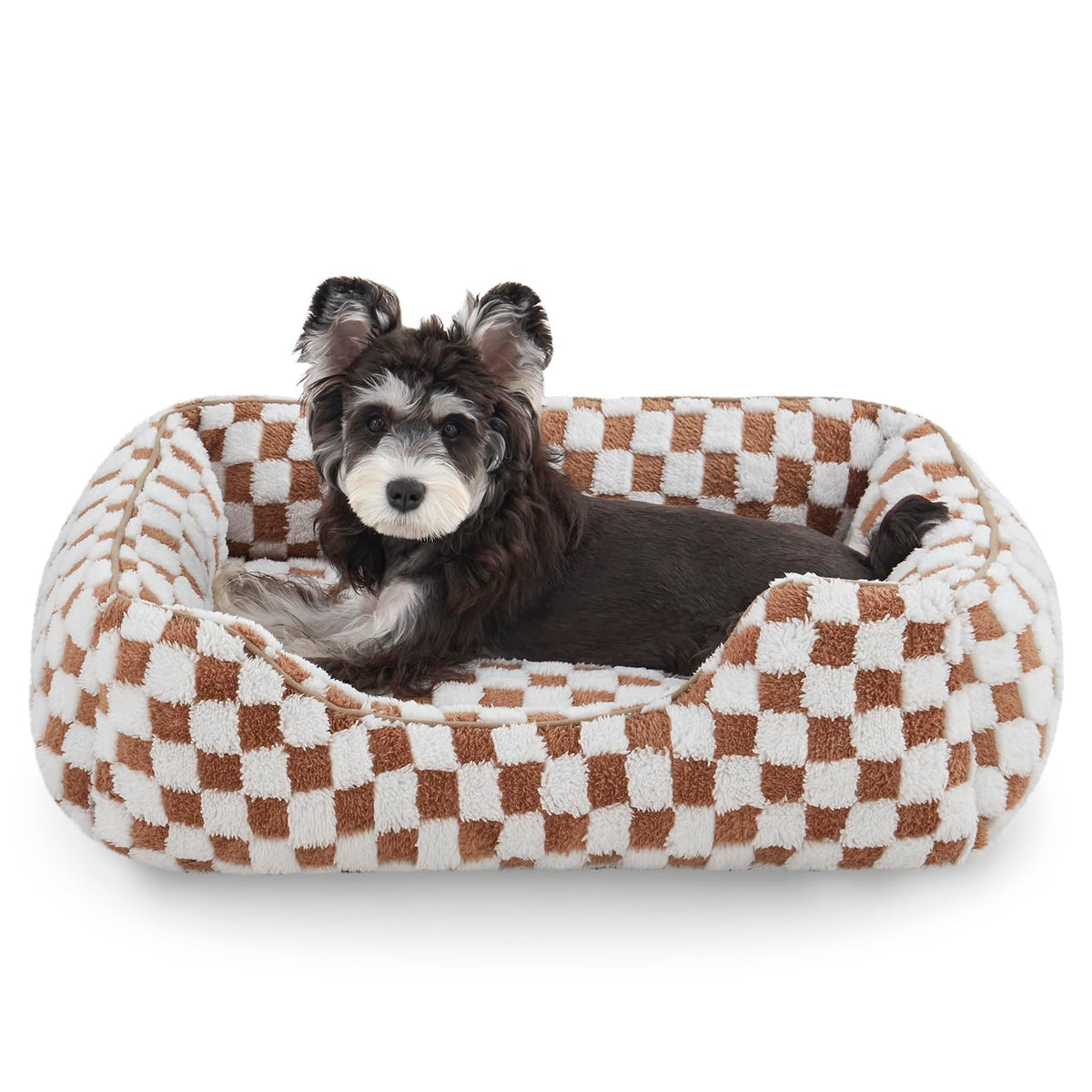 JOEJOY small-dog bed in brown rectangle with cozy plush nap space.