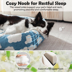 JOEJOY dog bed soft plush close-up highlights cloud-pattern fabric for cozy lounging.