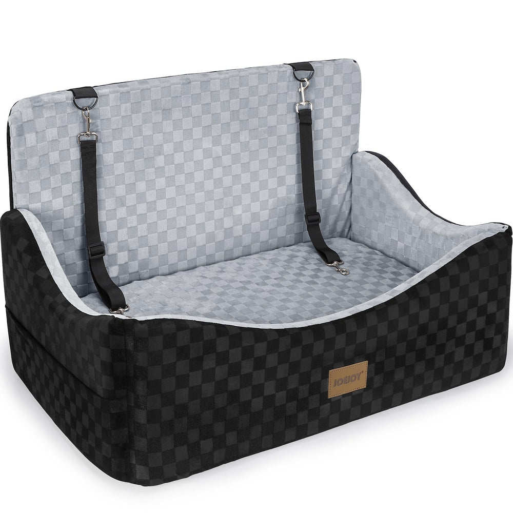 JOEJOY dog car seat shows elevated memory-foam comfort for joints on rides.