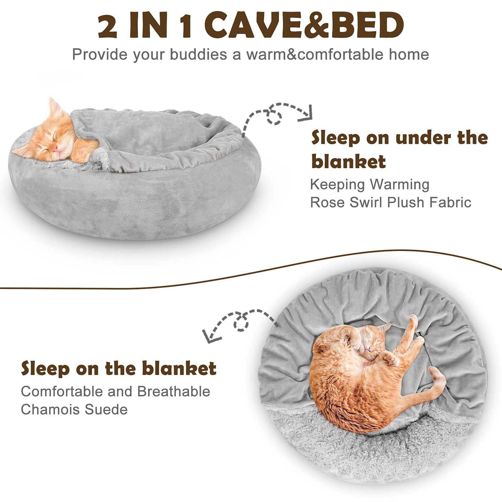 JOEJOY donut dog bed with blanket attached for all-in-one warmth