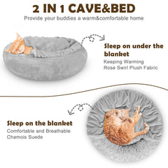 JOEJOY donut dog bed with blanket attached for all-in-one warmth