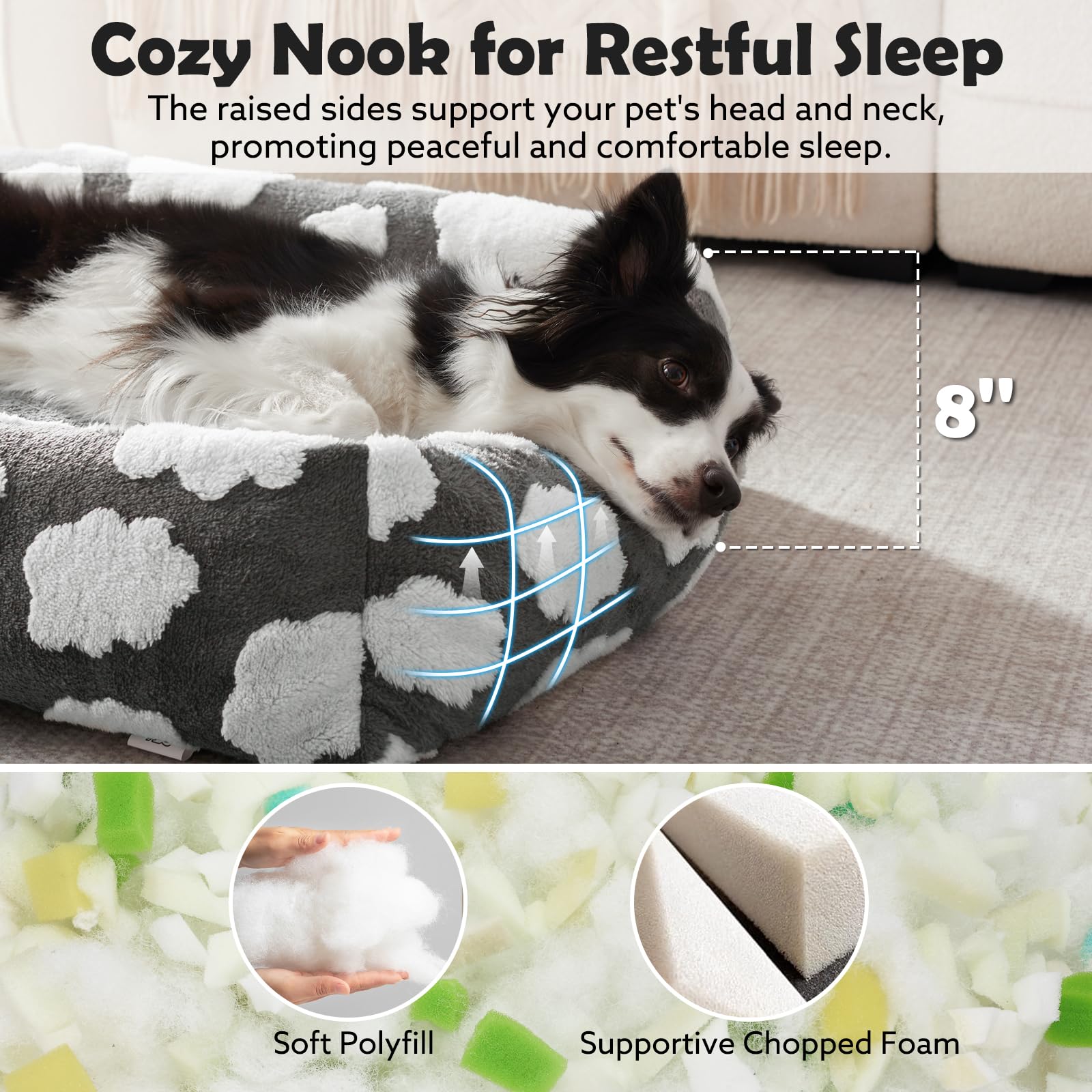 JOEJOY Medium Dog Bed side nap area highlighting secure head rest