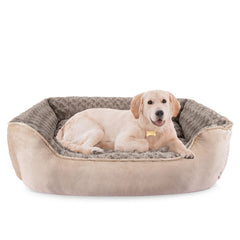 JoeJoy rectangle dog bed base view highlights supportive walls for neck and head relief.