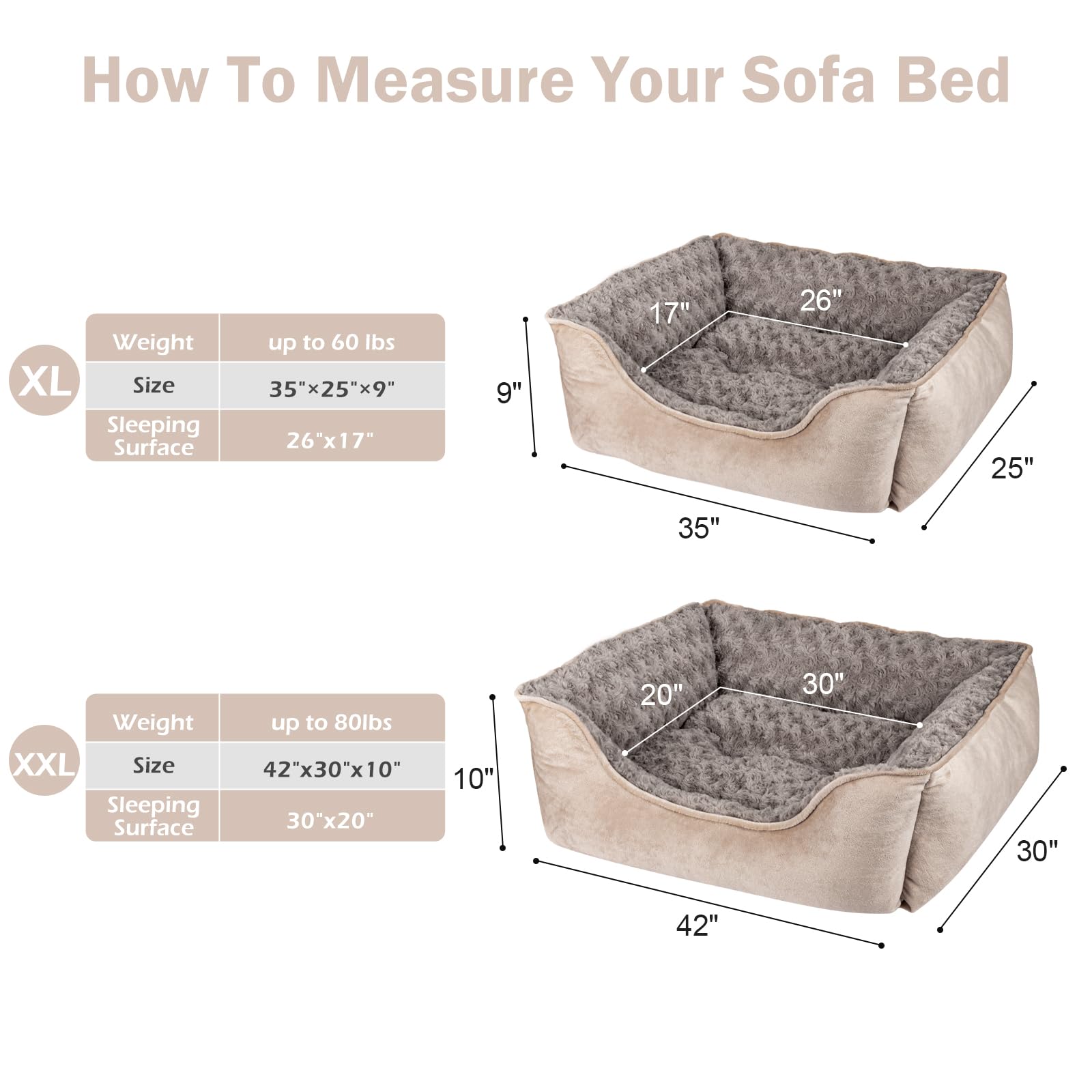JOEJOY rectangle dog bed non-slip bottom keeps it in place on tile and wood floors.
