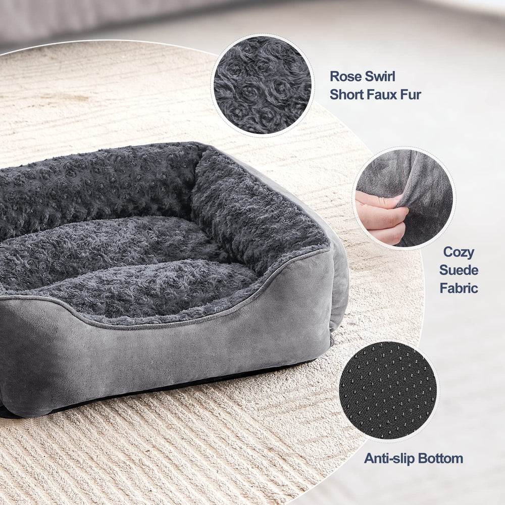 JOEJOY Rectangle Dog Bed rose swirl faux fur for warmth and luxury
