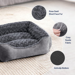 JOEJOY Rectangle Dog Bed rose swirl faux fur for warmth and luxury