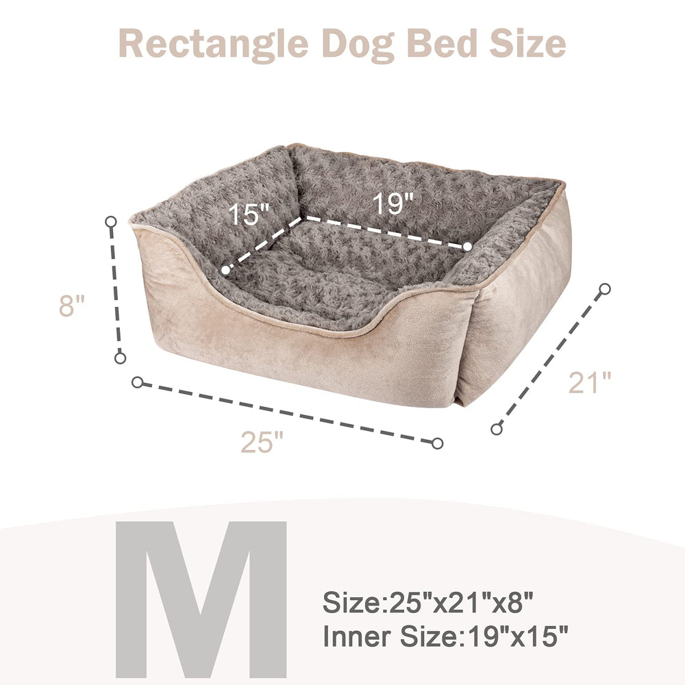 JOEJOY Rectangle Dog Bed side profile beige showing raised walls for neck support