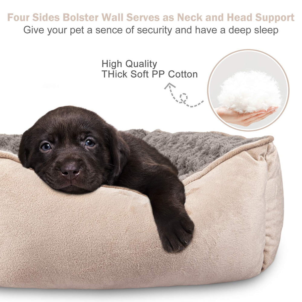 JoeJoy rectangle dog bed side view emphasizes easy access with a low entry.