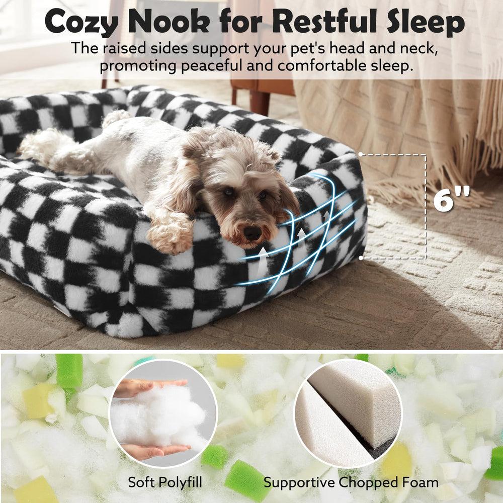 joejoy rectangular-pet-bed side-view highlighting supportive raised edges for neck comfort.