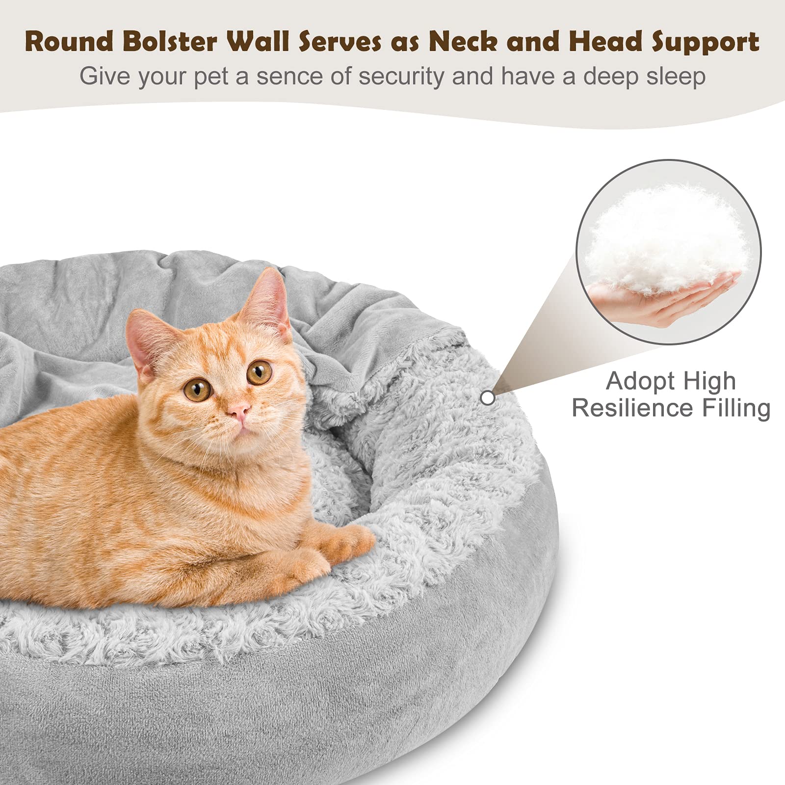 JOEJOY ultra-soft fluffy pet bed fabric closeup emphasizes heat retention and plush support
