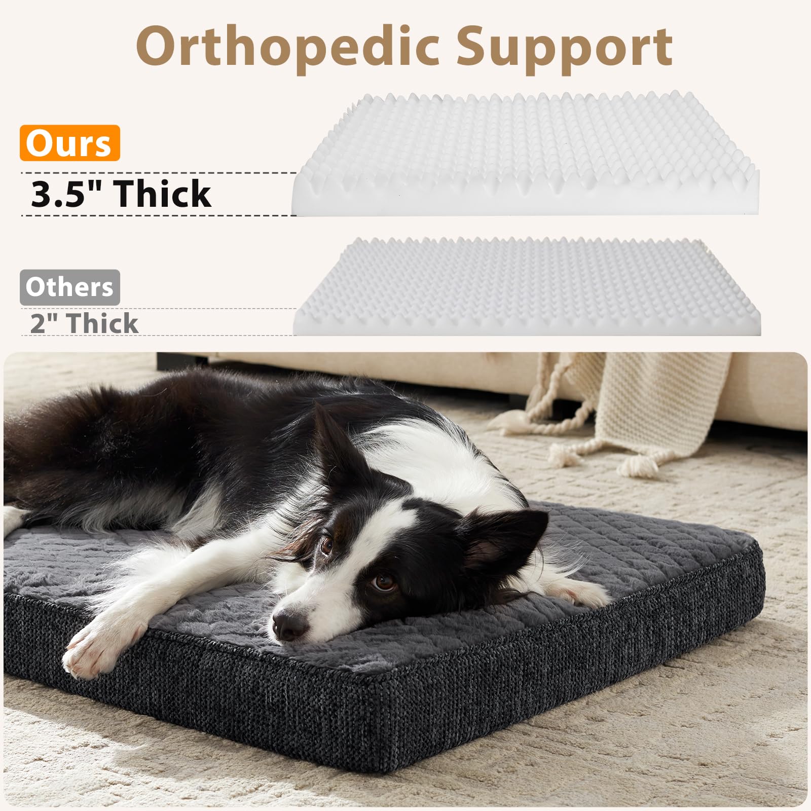 JOEJOY XL dog bed waterproof lining helps protect against spills and odors.