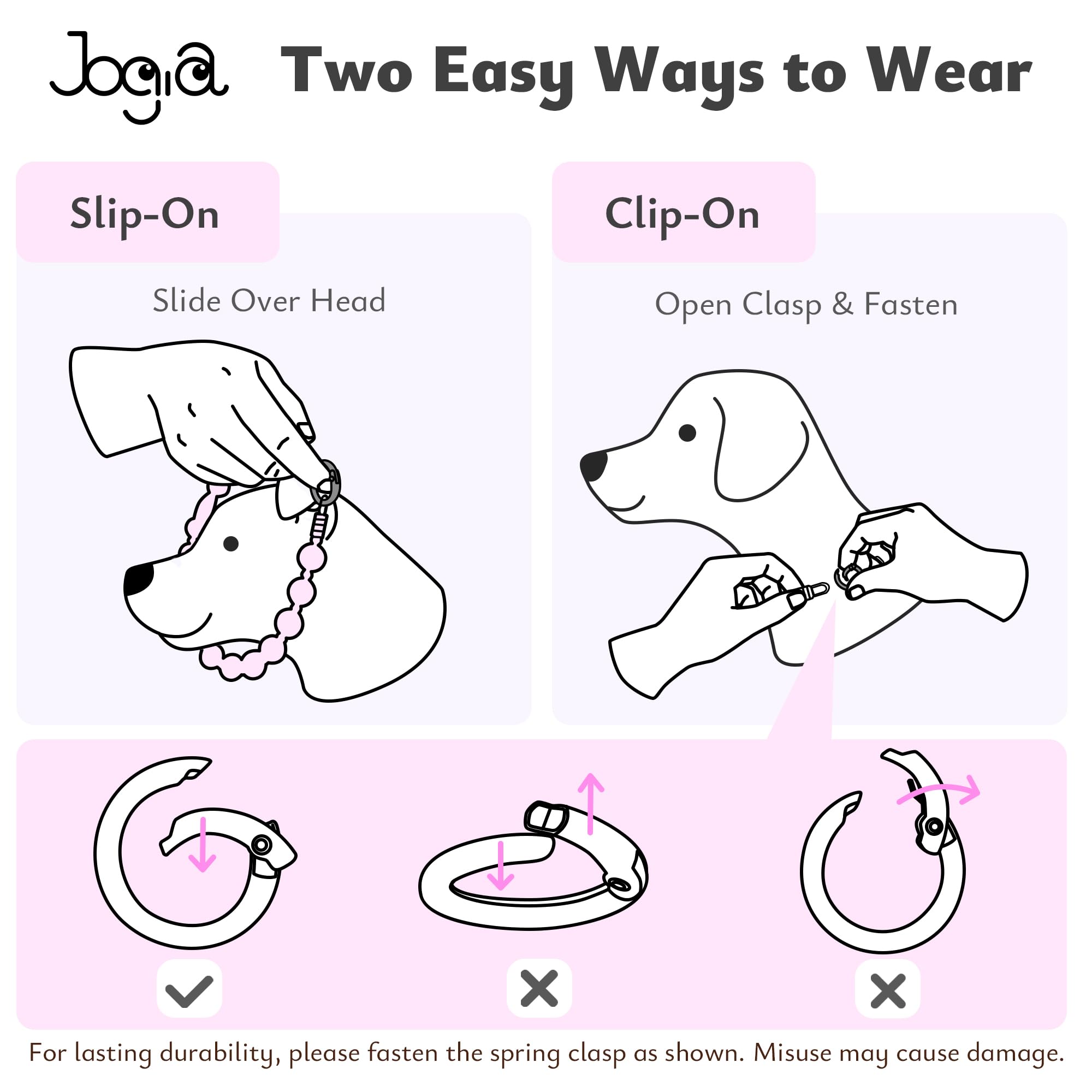 JOGIA Dog collar spring clasp easy-open design for quick, secure fitting.