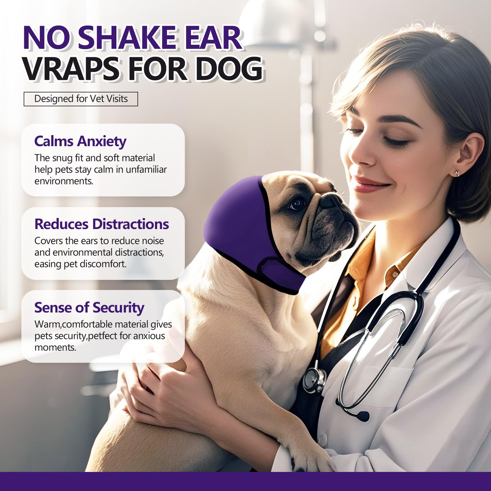 JOHNBOLIN ear wrap with Velcro elastic design easy to fit during grooming
