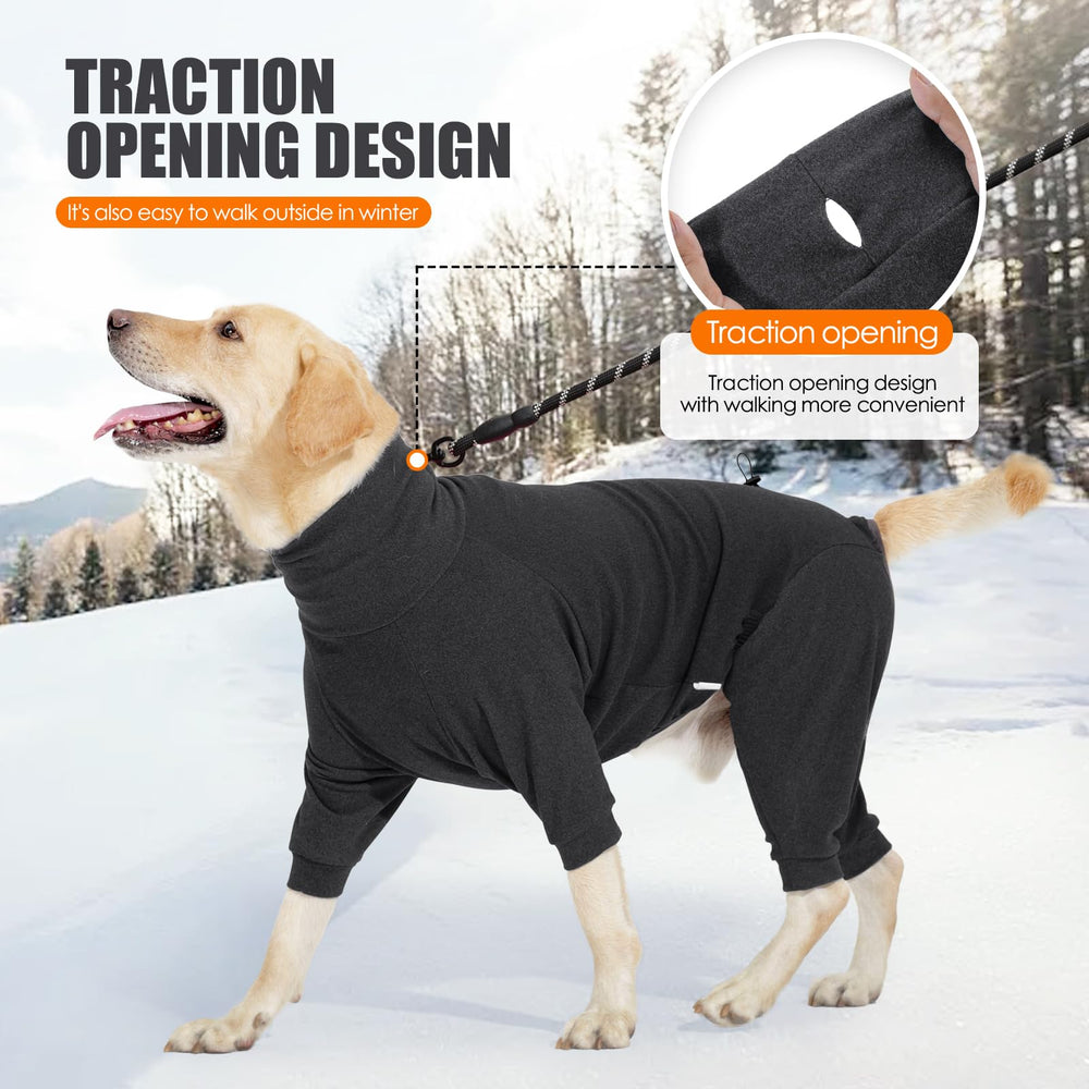 Johnbolin winter dog jumpsuit worn indoors for warmth and comfort