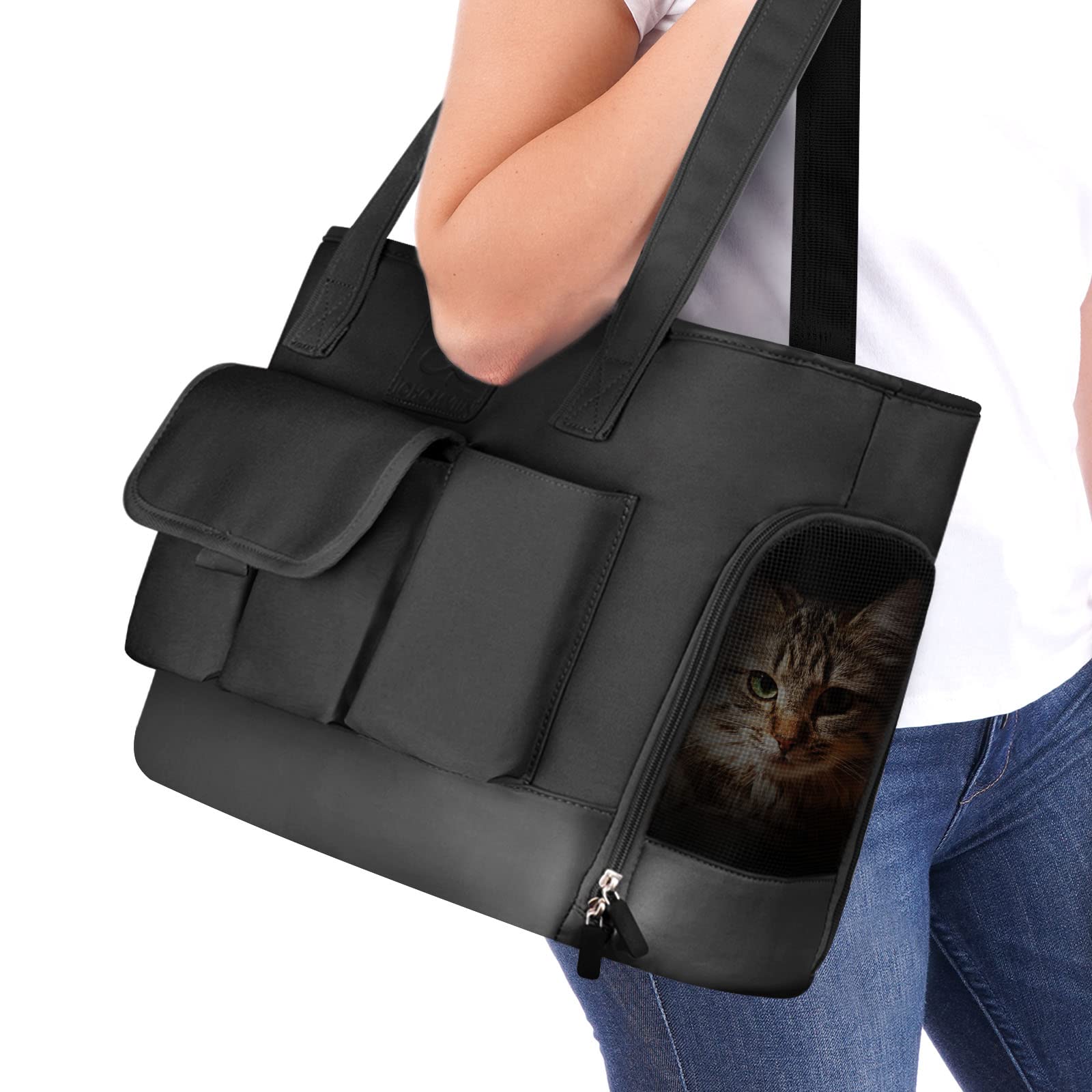 Johomviin pet carrier foldable waterproof PU leather for easy travel