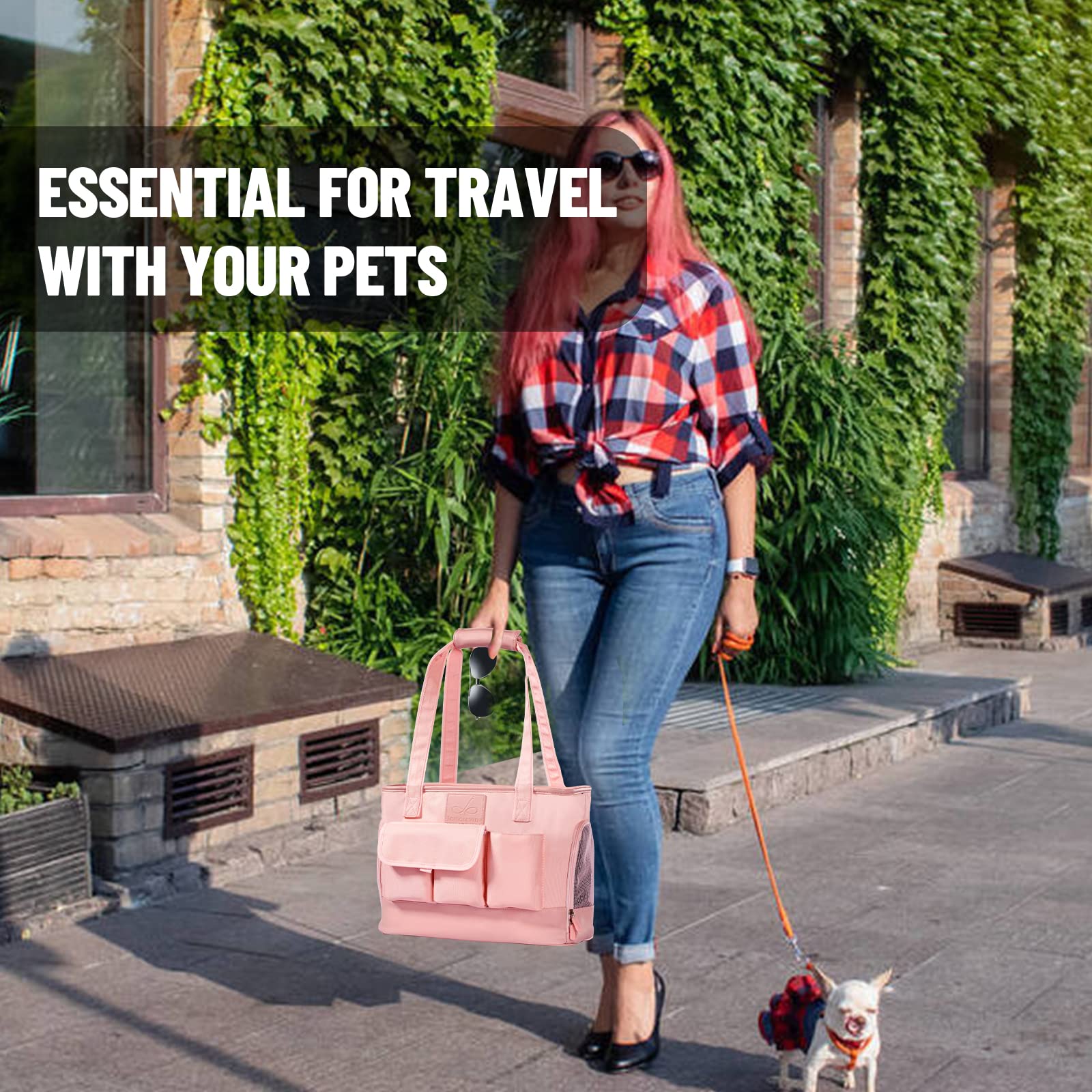 Johomviin pink shoulder strap carrier enables hands-free trips with your pet close.