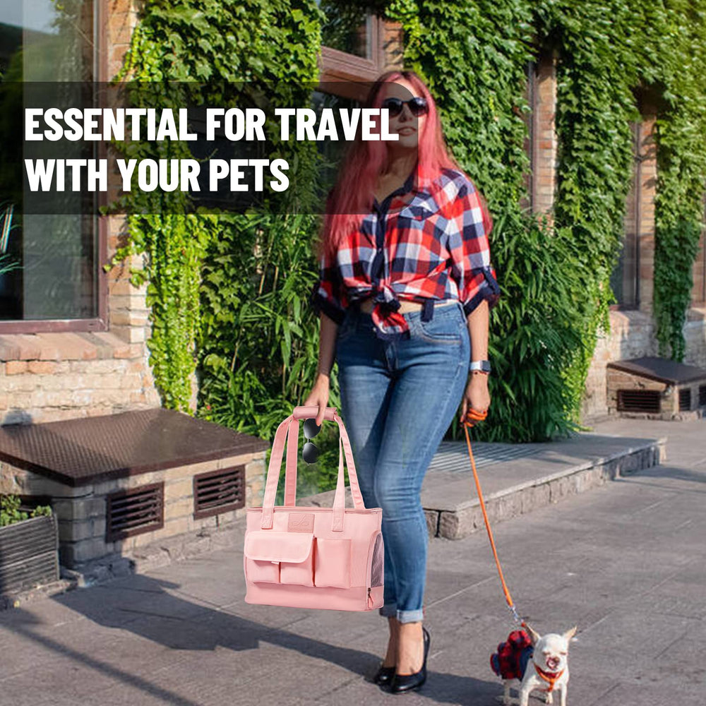 Johomviin pink shoulder strap carrier enables hands-free trips with your pet close.
