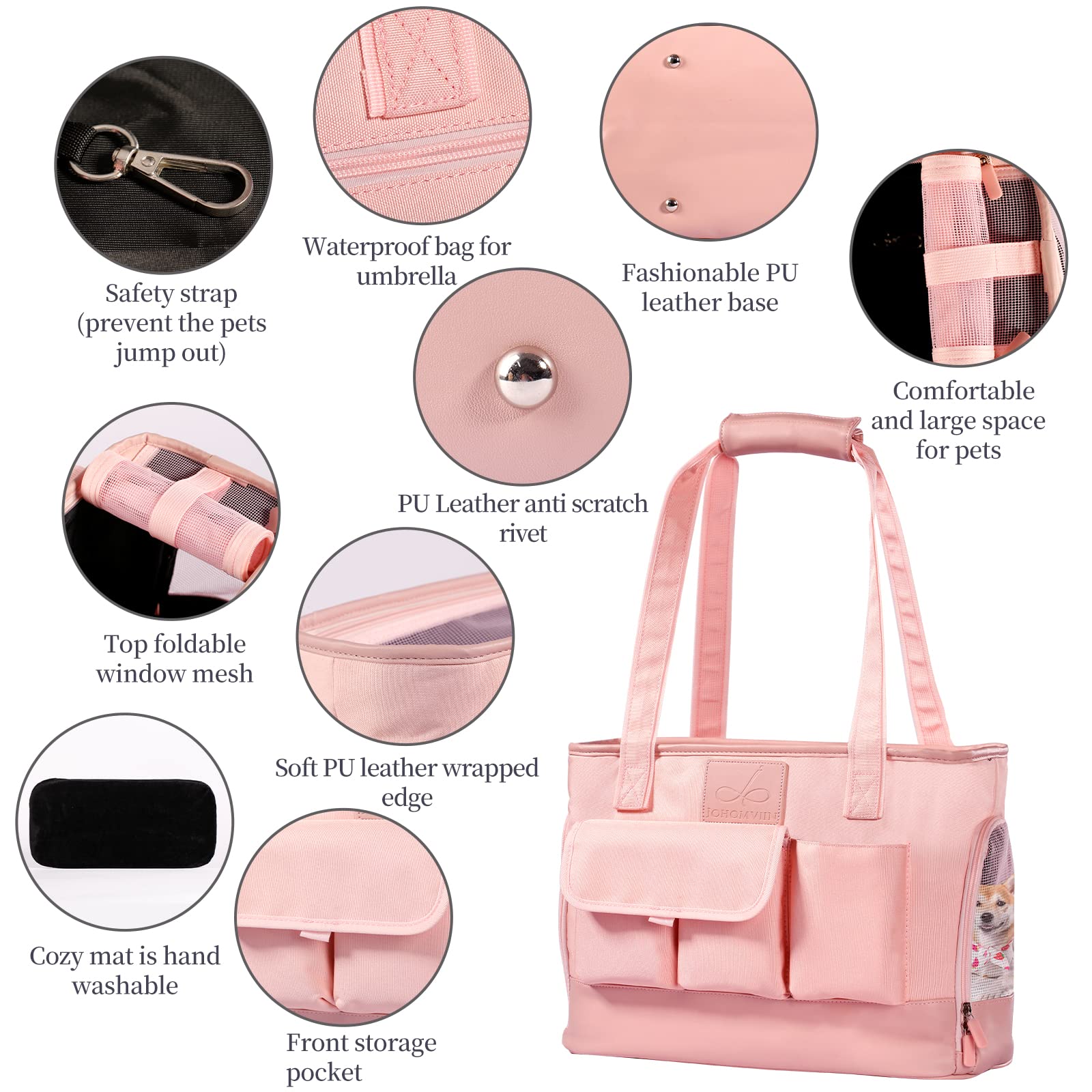 Johomviin pink waterproof Oxford cloth carrier emphasizes durable, weather-ready travel.