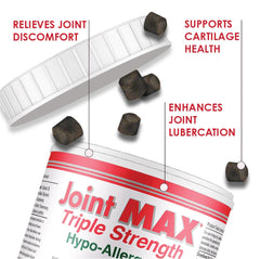 Joint MAX triple-strength soft chews pour—easy daily dosing for busy pet households.