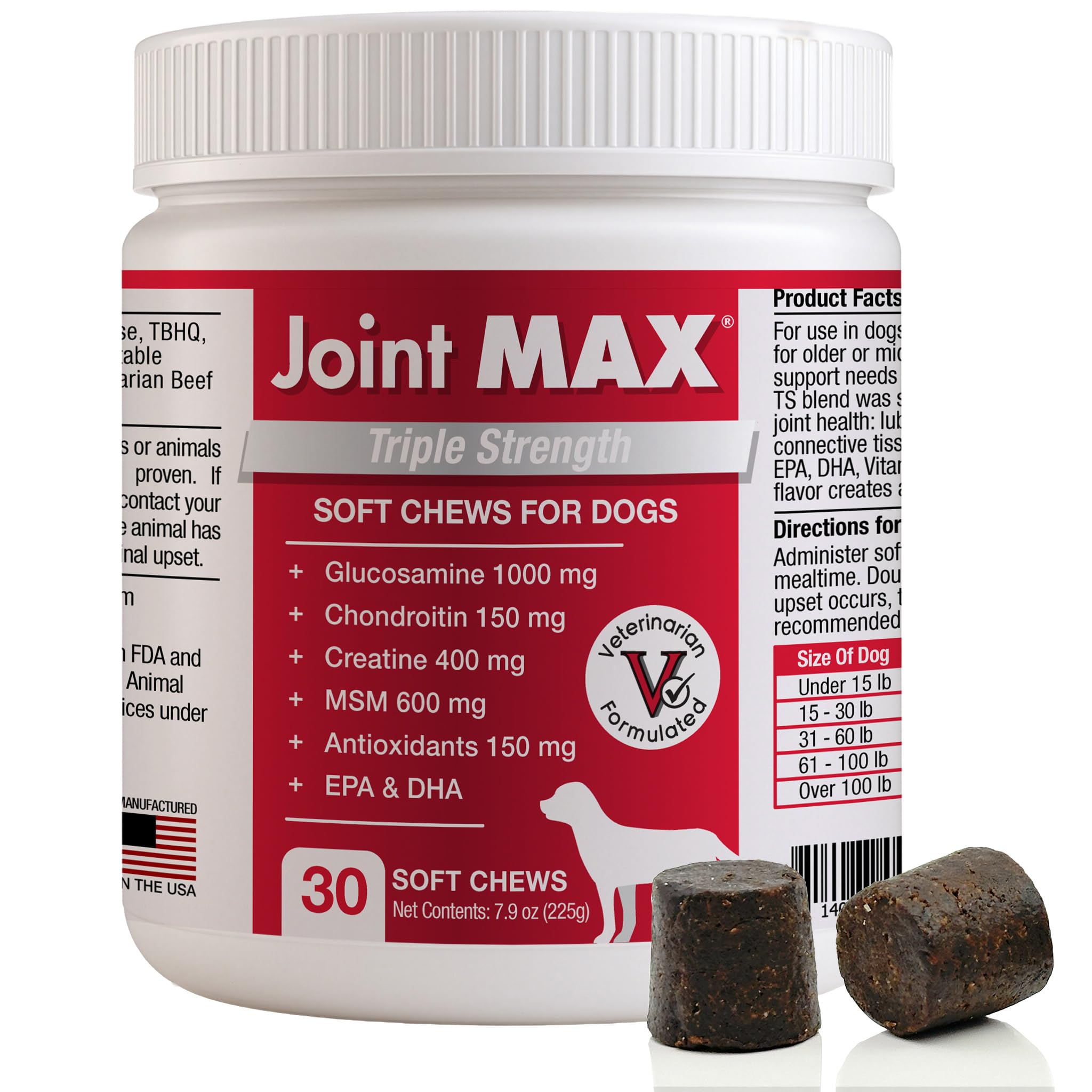 Joint Max TS soft chews in bag show liver flavor for dog joint support.