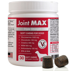 Joint Max TS soft chews in bag show liver flavor for dog joint support.