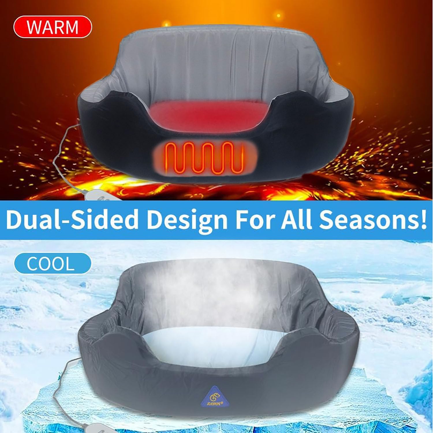 JOJOPEPE self-warming orthopedic pet bed side view grey promotes snug curling and security.
