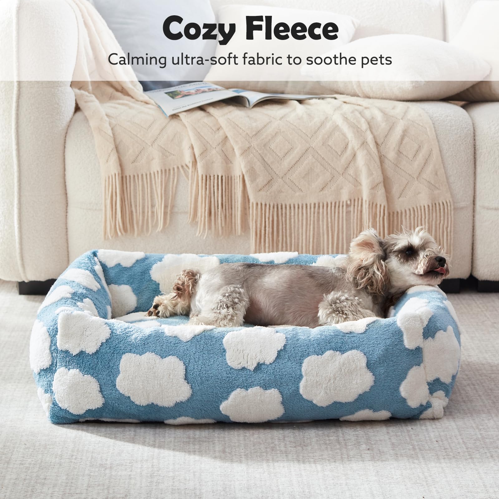 JOEJOY dog bed cloud pattern design enhances living room decor