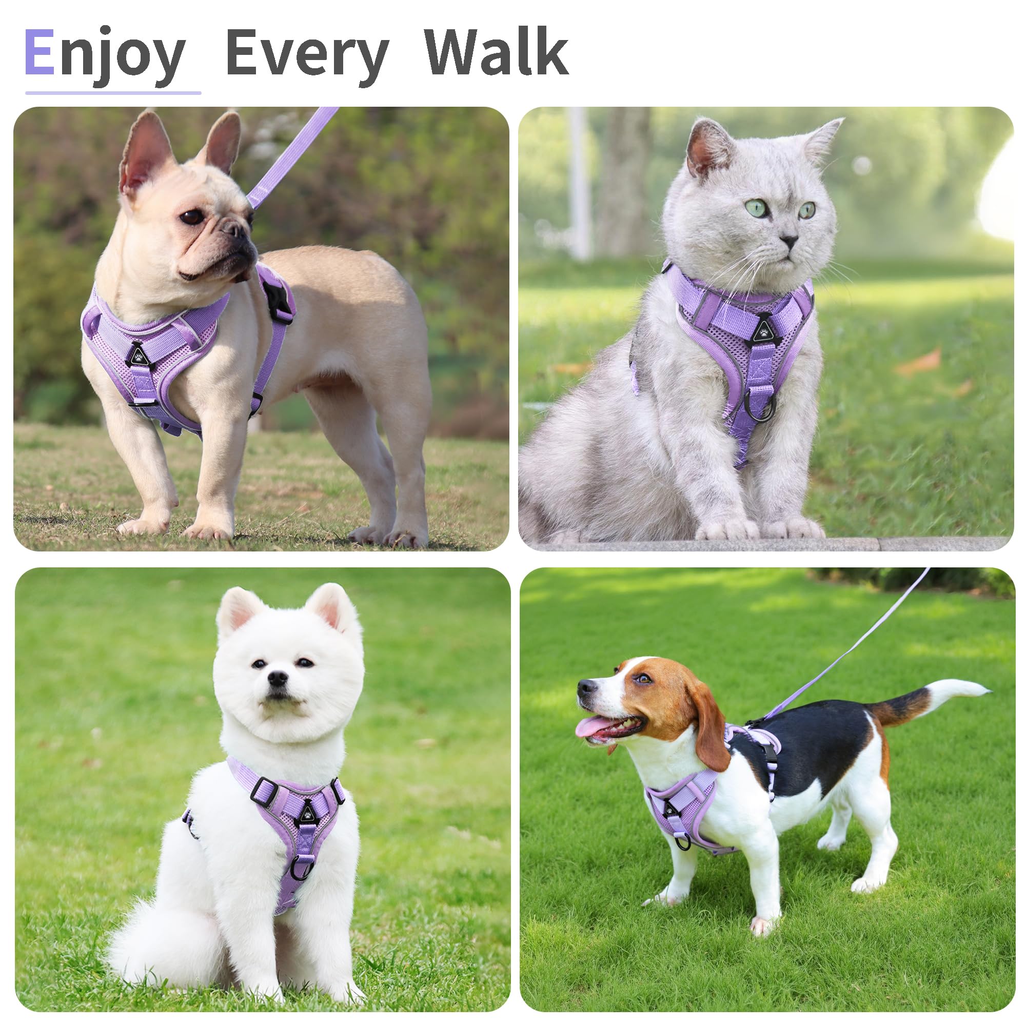 Jolifield No Pull Dog Harness purple vest adds visibility and style.