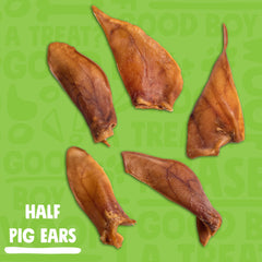 Jolly Barks half pig ears close-up texture highlights chewy, satisfying dog chew.