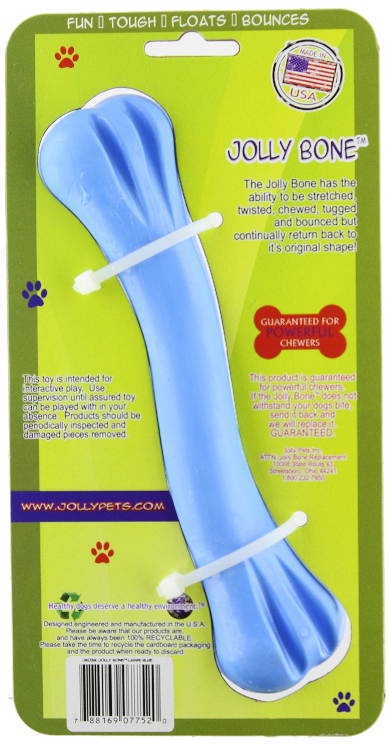 Jolly Pets Jolly Bone Medium Blue in a fetch-ready shape for interactive play