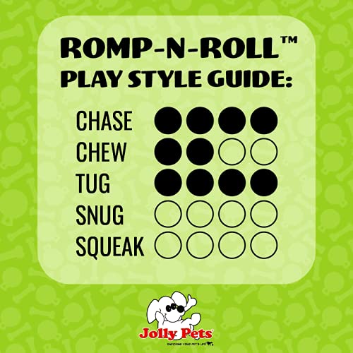 Jolly Pets Romp-n-Roll large blueberry in tug-and-play action outdoors.