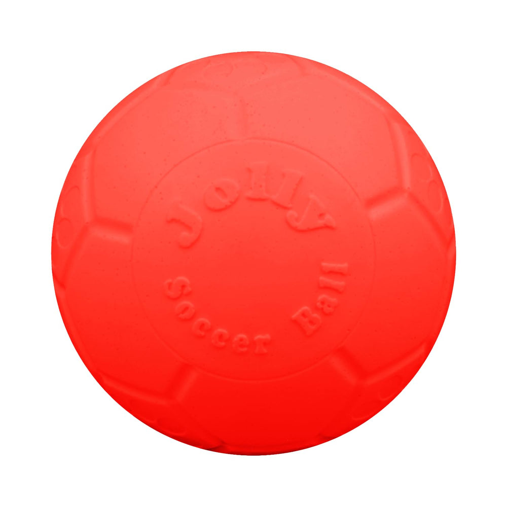 Jolly Pets Large Soccer Ball 8-inch orange floats for water fetch.