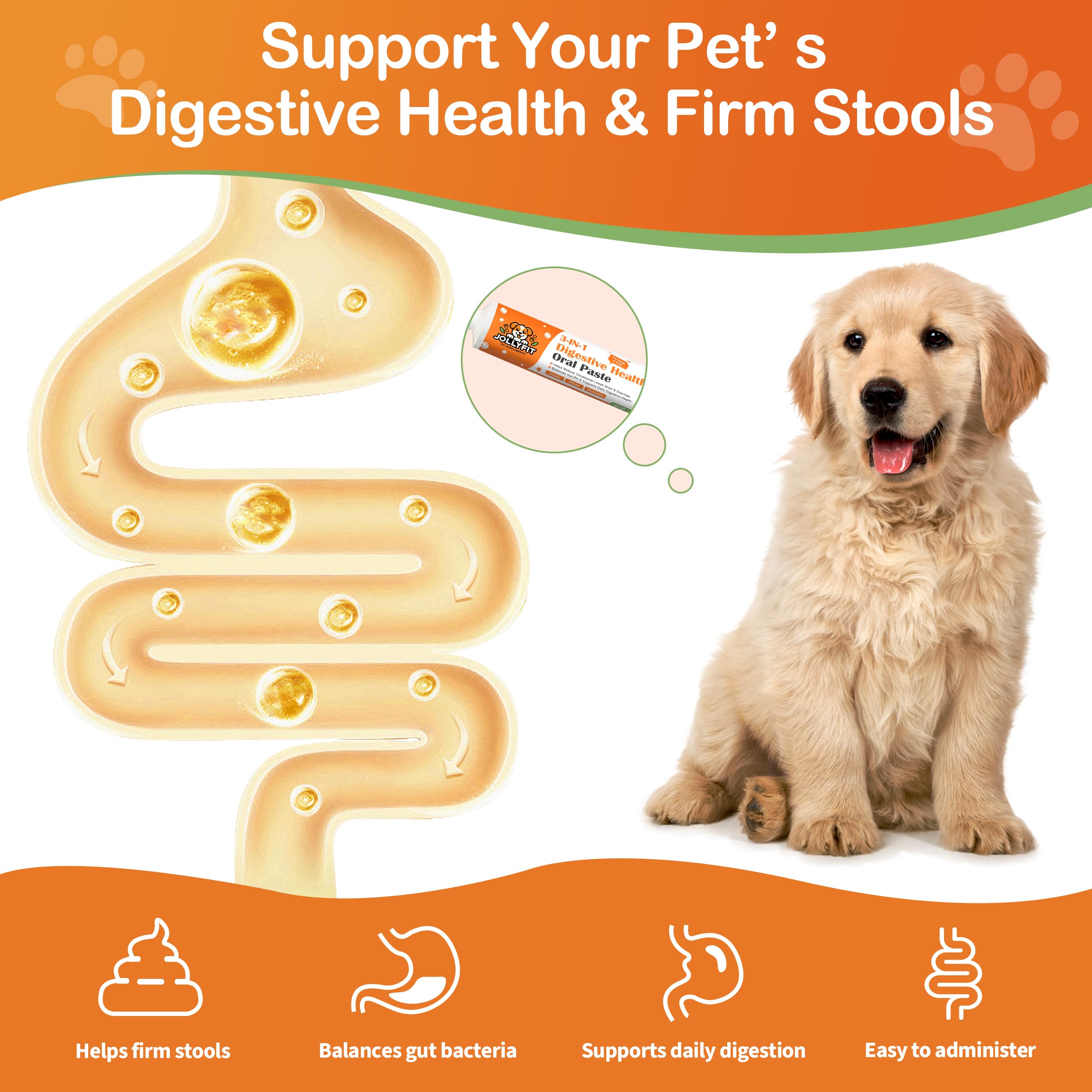 Jollyfit antidiarrheal dog paste dosage chart illustrating weight-based dosing.