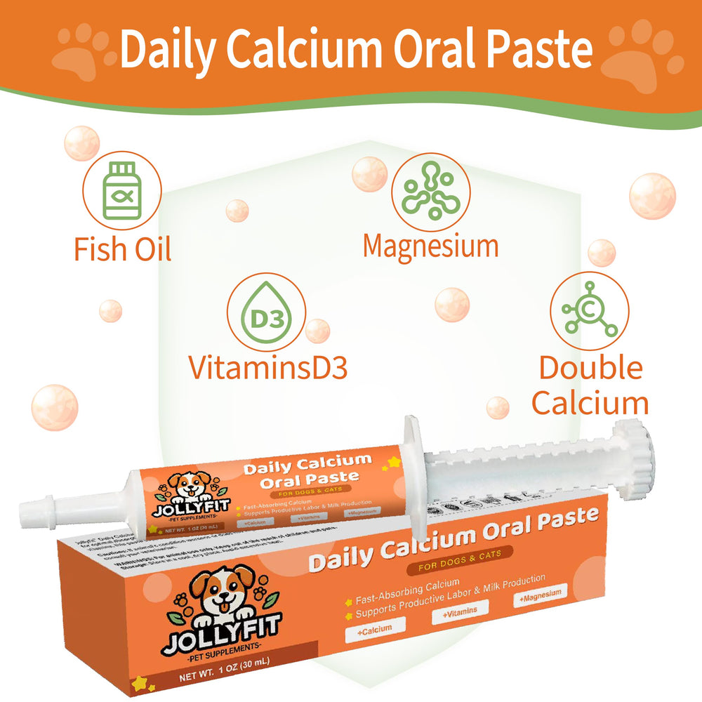 Jollyfit fast-absorbing calcium paste for dogs promotes quick uptake during nursing.