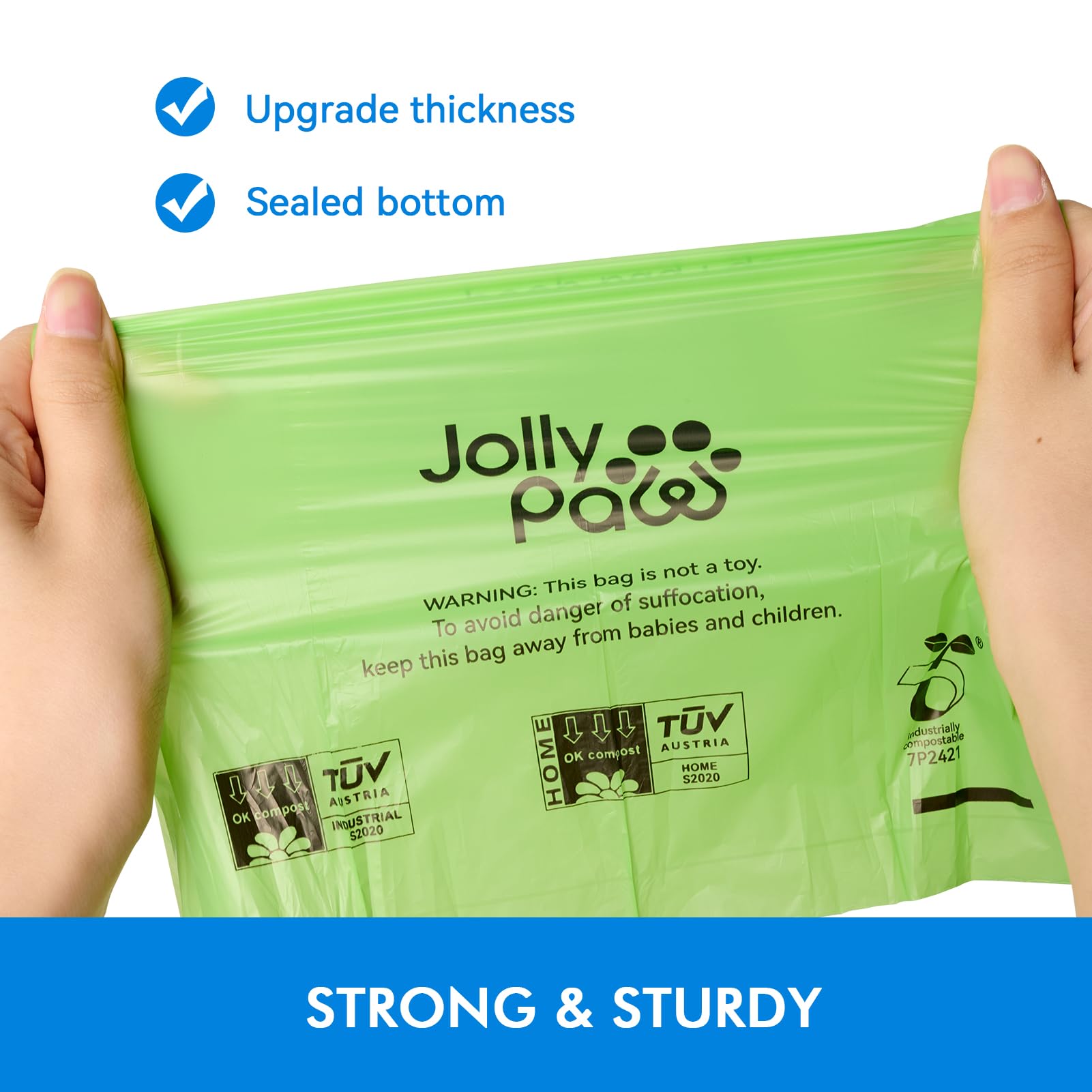 JollyPaw leak-proof bags keep mess contained for cleaner hands.