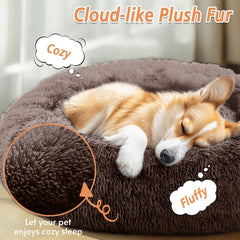 JOLLYVOGUE calming donut bed closeup faux fur emphasizes ultra soft plush surface