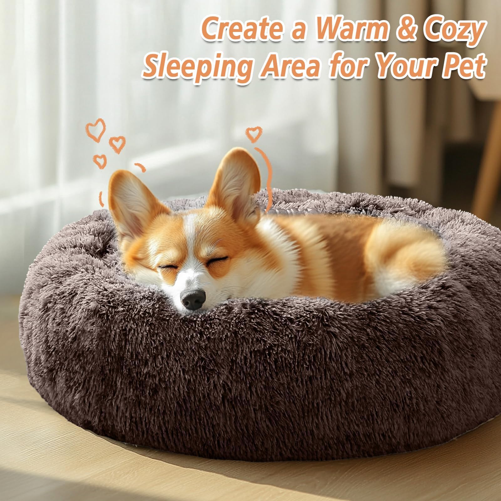JOLLYVOGUE calming-donut-bed non-slip base keeps pet secure on slick floors