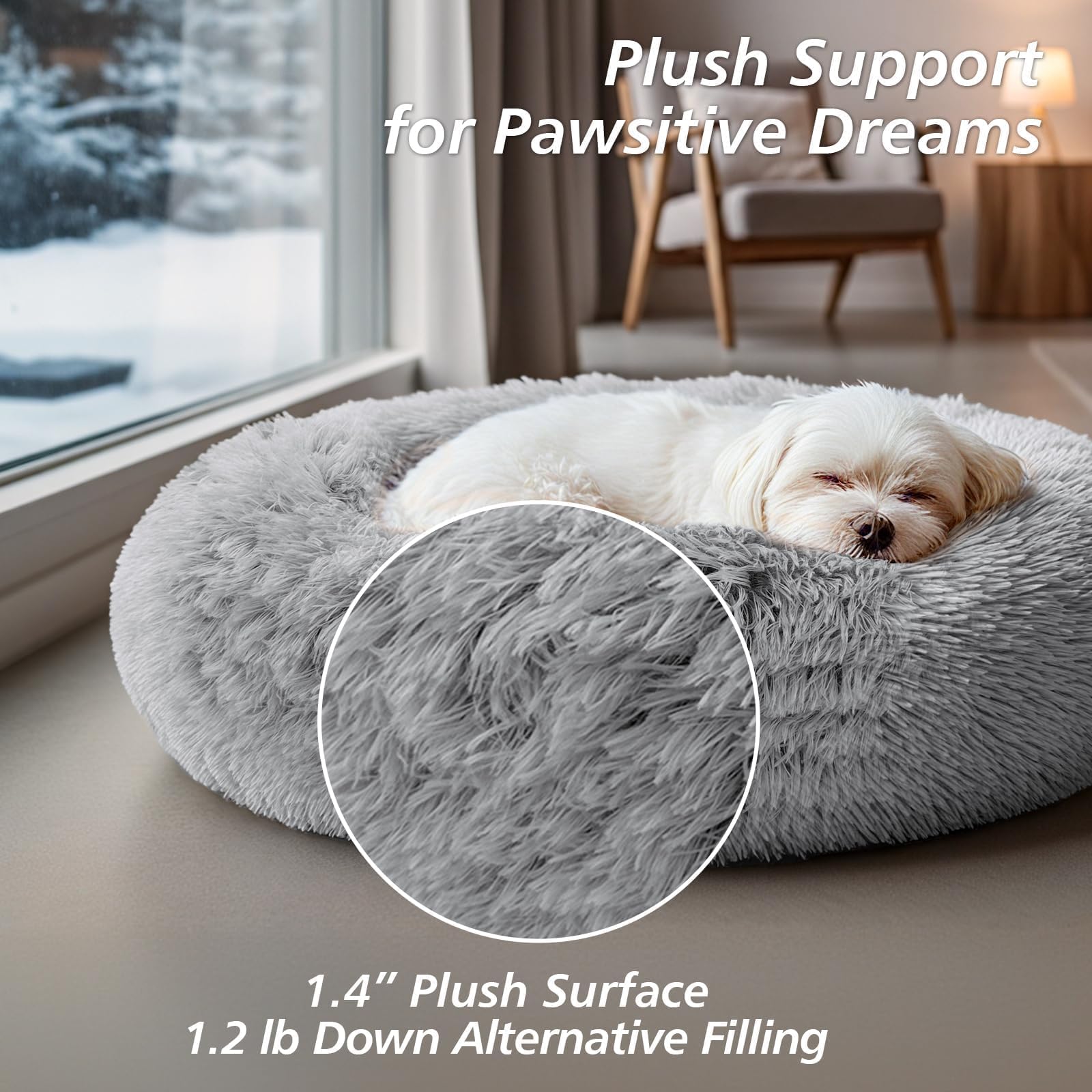 JOLLYVOGUE calming donut bed non-slip base for stable placement on tile or wood