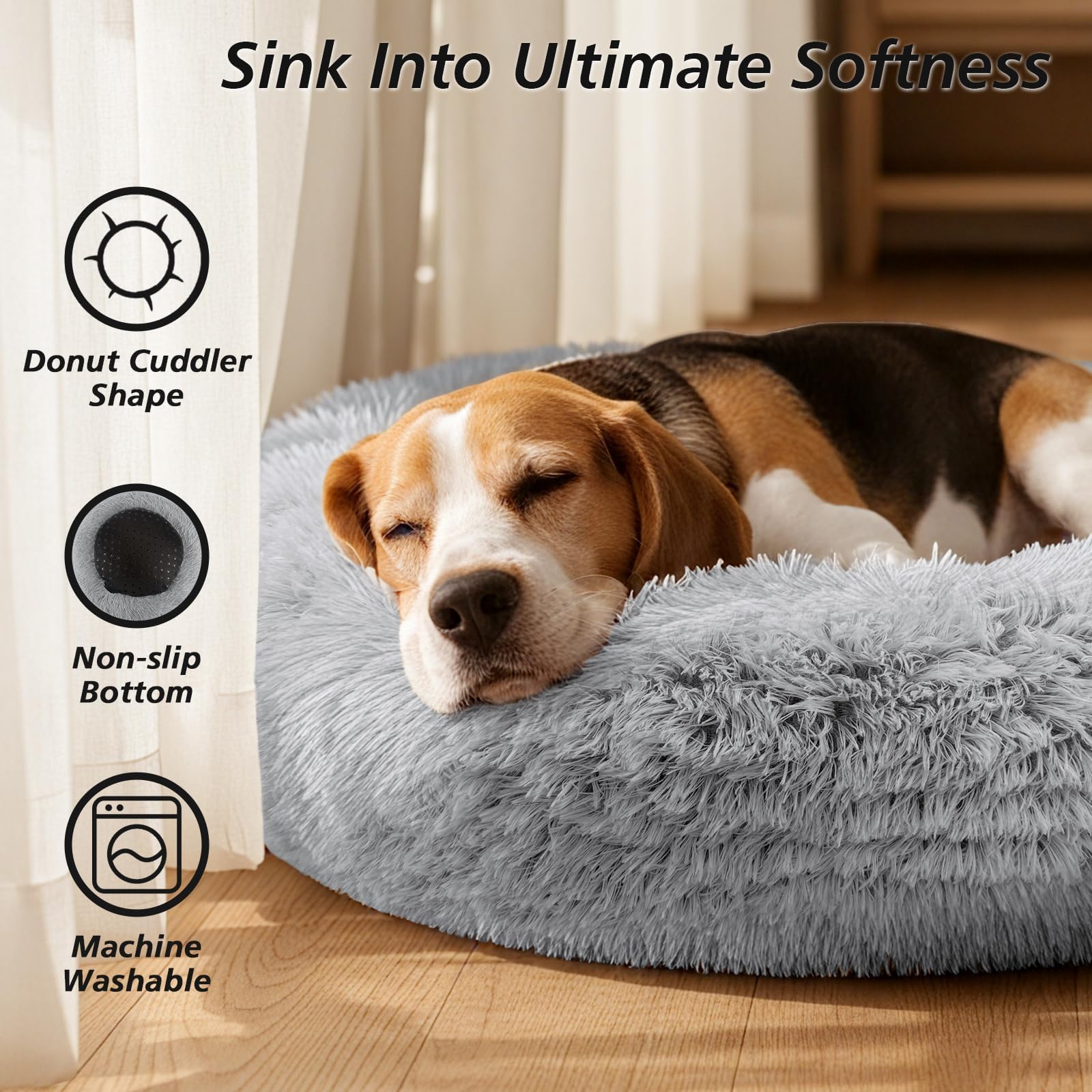 JOLLYVOGUE calming donut bed raised rim supports head and neck during rest