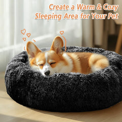 JOLLYVOGUE calming donut bed raised rim supports head and security.