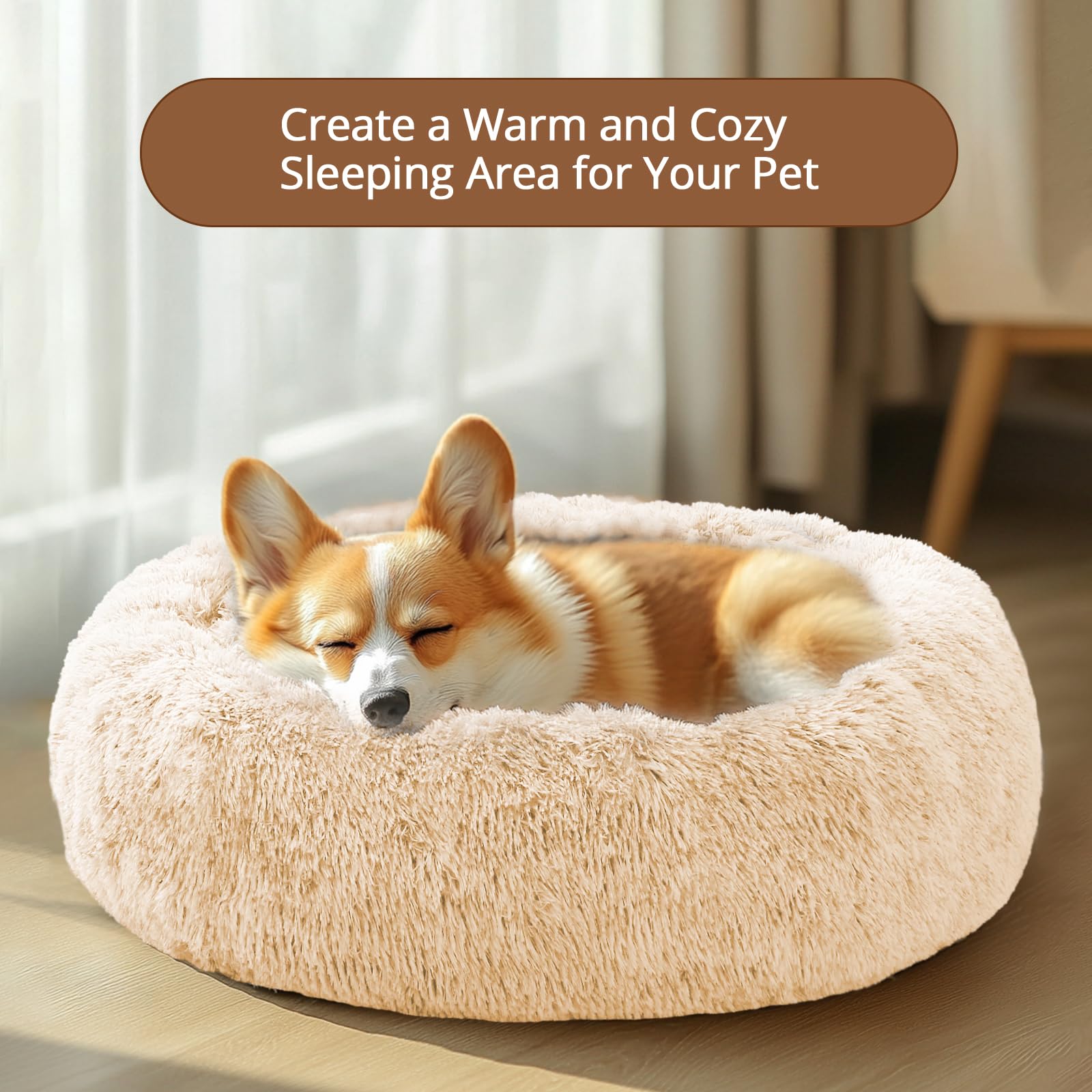 JOLLYVOGUE calming bed features non-slip base for stable placement on floors.
