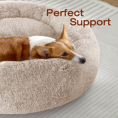 JOLLYVOGUE donut bed with a curled dog demonstrating cozy nesting