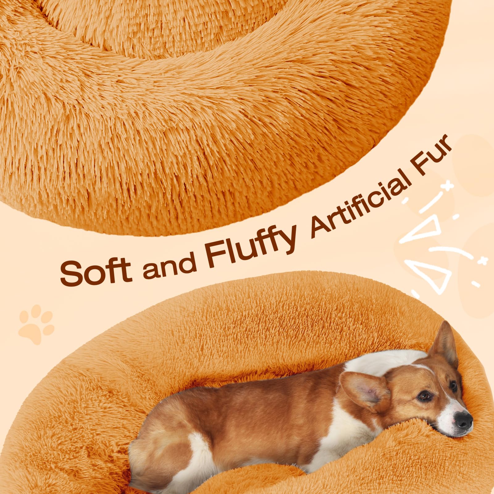 JOLLYVOGUE donut bed cushion detail highlights soft faux fur and padding.