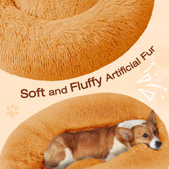 JOLLYVOGUE donut bed cushion detail highlights soft faux fur and padding.