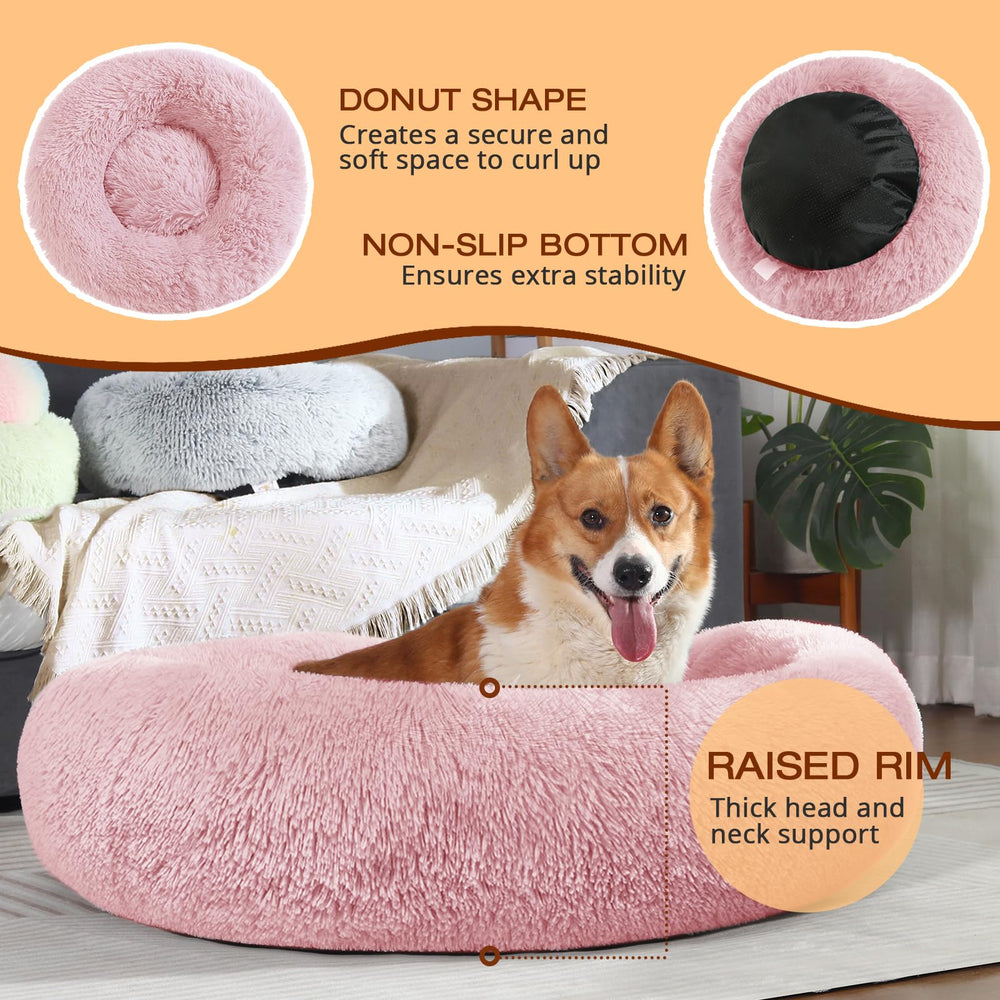 JOLLYVOGUE donut bed machine-washable tag indicates easy cleaning.
